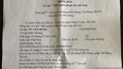 THÀNH VIÊN CỦA TỔ CHỨC “HỘI GIÁO CHỨC CHU VĂN AN” BỊ TẠM GIỮ