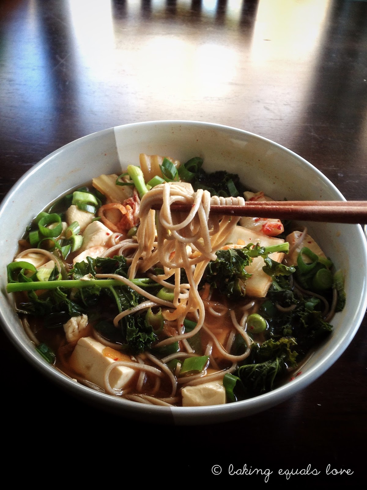 baking = love Grammed Miso Kimchi Udon Noodles with Kale and Tofu