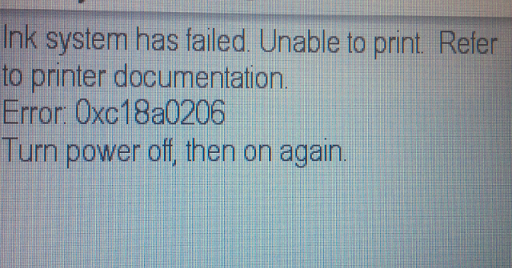 hp ink system failure 0xc18a0206
