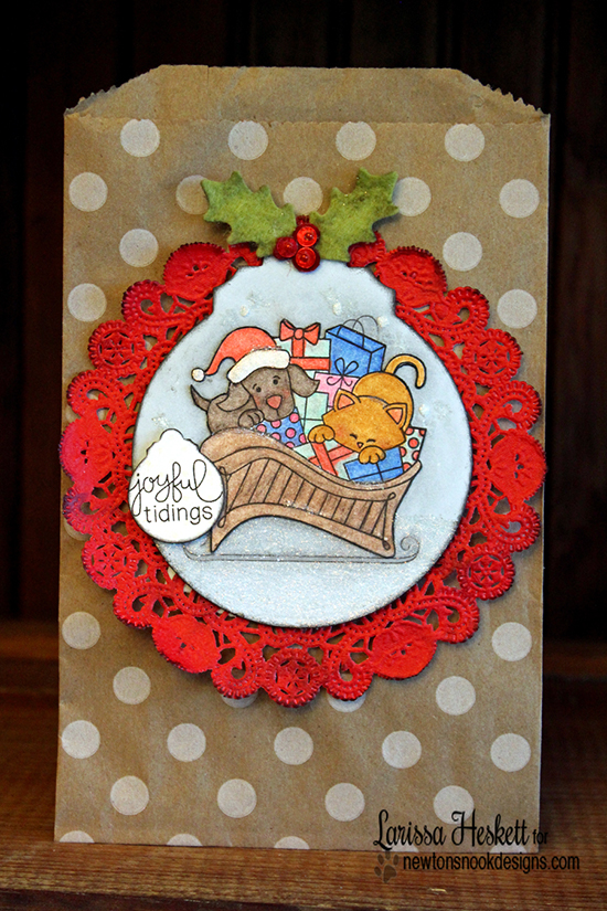 Cat and Dog in Sleigh ChristmasTreat Pouch by Larissa Heskett for Newton's Nook Designs - Christmas Delivery Stamp Set