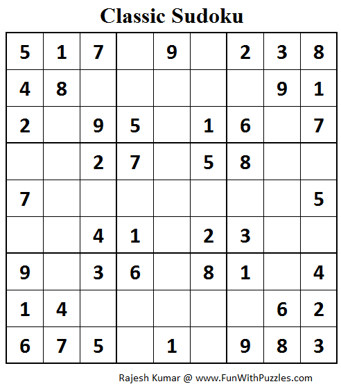 Classic Sudoku (Fun With Sudoku #79)