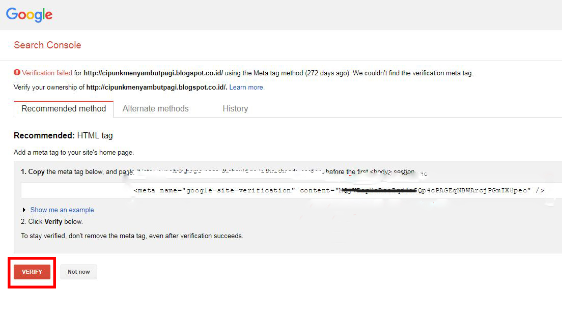 cara verifikasi blog pada Google webmaster tool