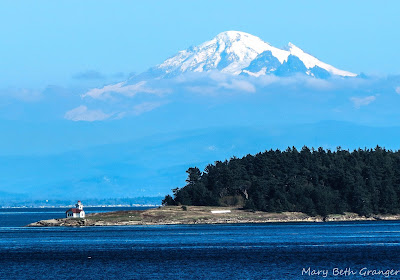 lighthouse and mountain off the coast of Washington photo by mbgphoto