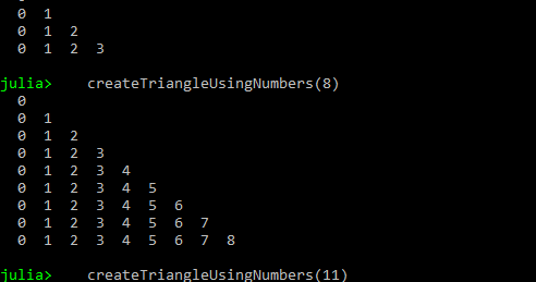 Julia program create triangle using numbers