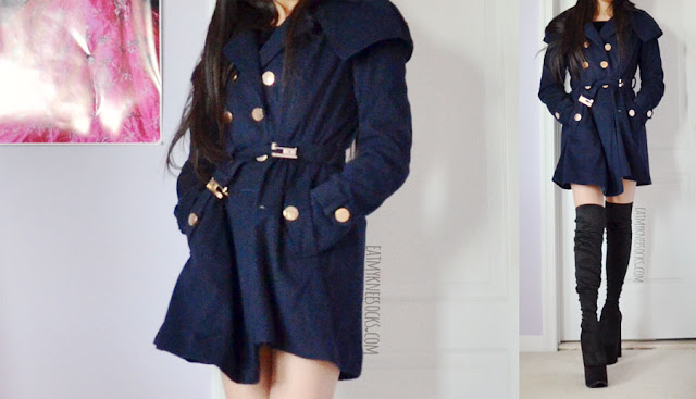 Romwe Fashion Review: Autumn Coats, LBDs + More! Navy blue double breasted capelet trench coat from Romwe
