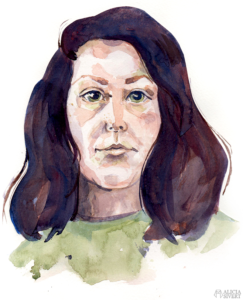 Watercolour self portrait by Alicia Sivertsson.