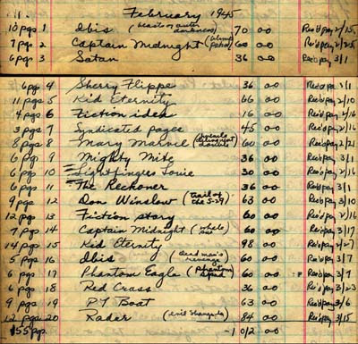 Woolfolk notebook page: scripts written in February 1945
