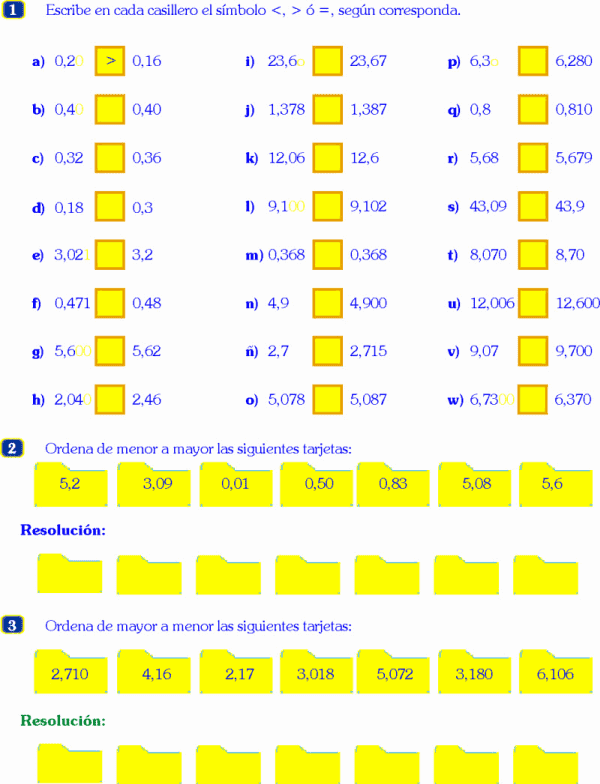 COMPARACIÓN DE NÚMEROS DECIMALES PROBLEMAS RESUELTOS