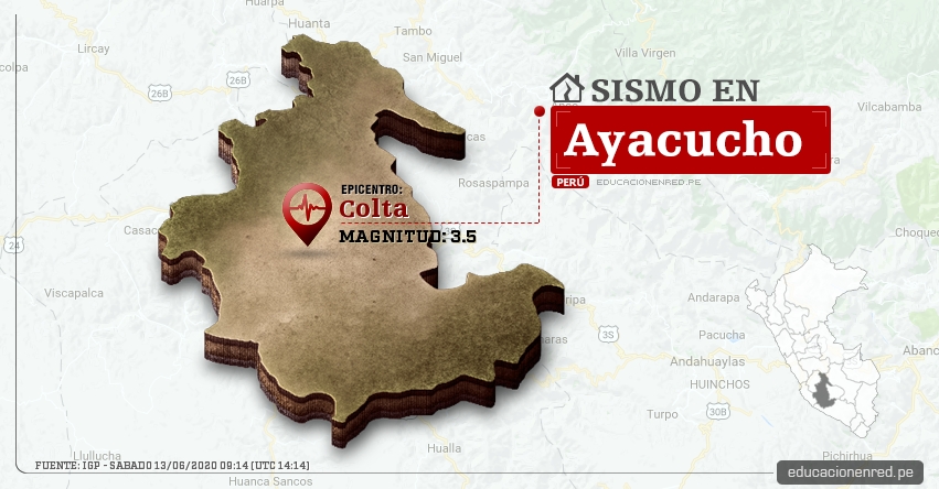 Temblor en Ayacucho de Magnitud 3.5 (Hoy Sábado 13 Junio 2020) Sismo - Epicentro - Colta - Páucar Del Sara Sara - IGP - www.igp.gob.pe Temblor en Ayacucho de Magnitud 3.5 (Hoy Sábado 13 Junio 2020) Sismo - Epicentro - Colta - Páucar Del Sara Sara - IGP - www.igp.gob.pe