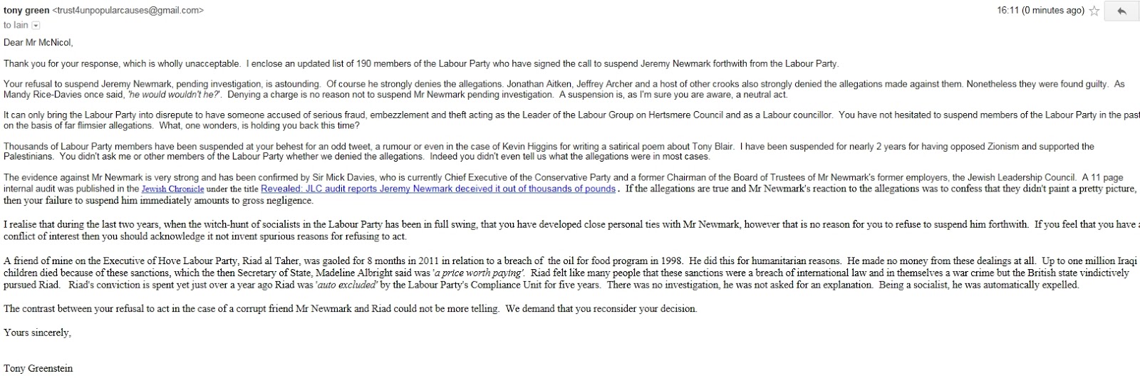 tony greensteins blog breaking news iain mcnicol refuses to suspend letter