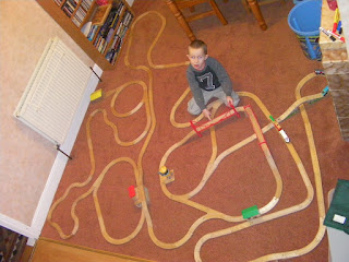 complicated wooden train track from tesco