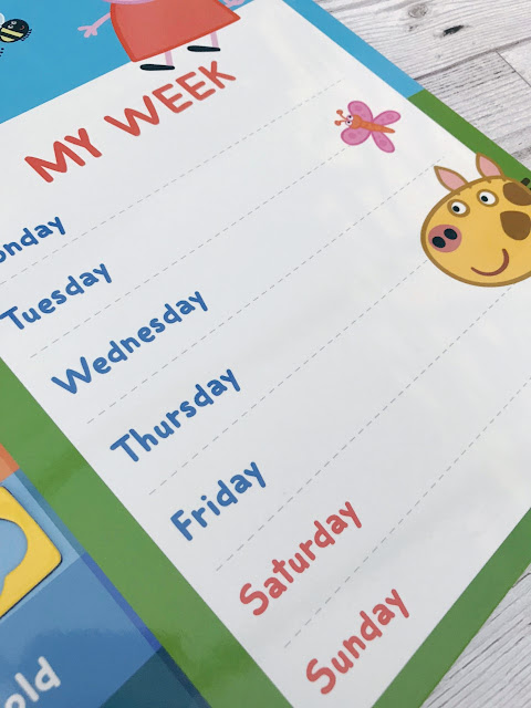 Close up of the days of the week on children's calendar