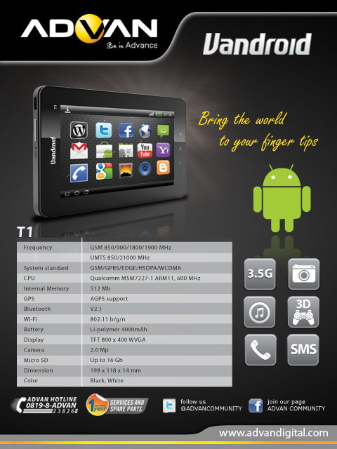 SYSCOM ADVAN TABLET VANDROID 3.5G BISA TELP.Harga 