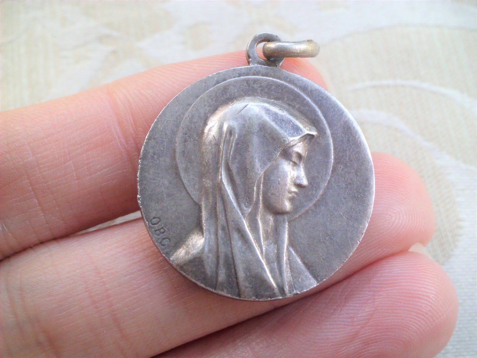 Vintage Religious Medals Vintage Signed OBC Virgin Mary Alpha & Omega