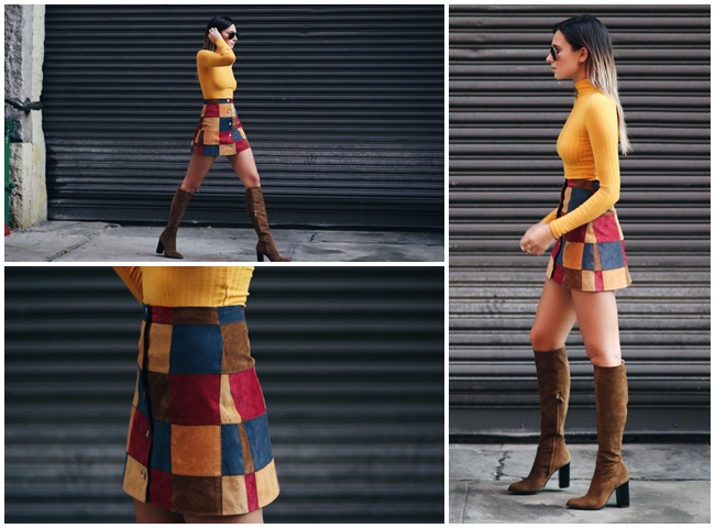 http://weworewhat.com/ ASOS 2015 Fall Patchwork Suede Button Through Skirt
