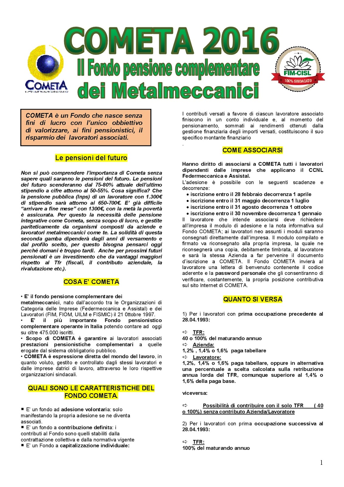 SCARICA 730 FONDO COMETA
