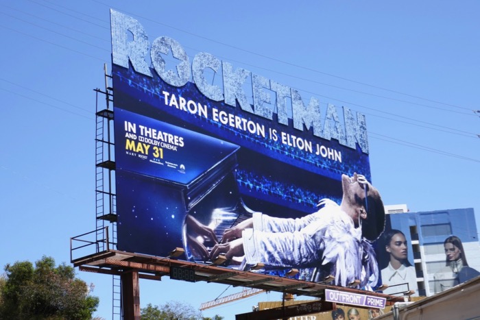 Rocketman movie logo extension billboard Sunset Strip Rocketman movie extension billboard