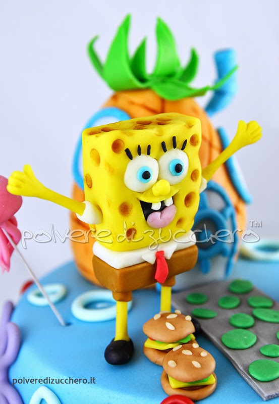 spongebob cake torta decorata pasta di zucchero cake design polvere di zucchero