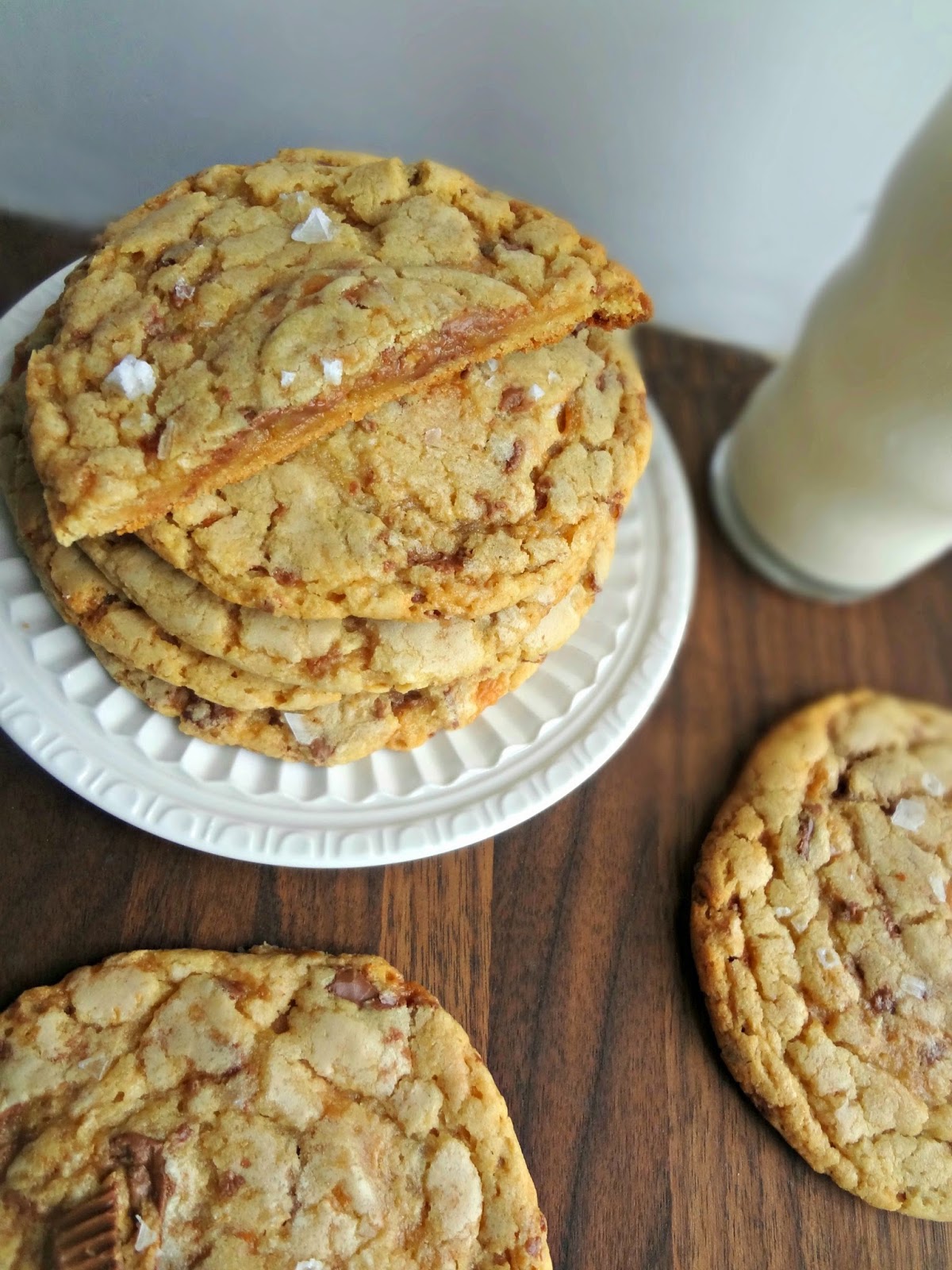 Browned Butter Peanut Butter Cup Crunch Cookies with Sea Salt