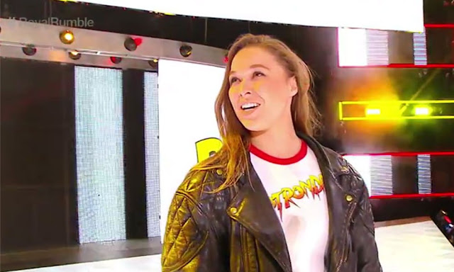 Ronda Rousey royal rumble appearance wearing Rowdy Piper leather jacket. StrengthFighter.com Ronda Rousey royal rumble appearance wearing Rowdy Piper leather jacket. StrengthFighter.com