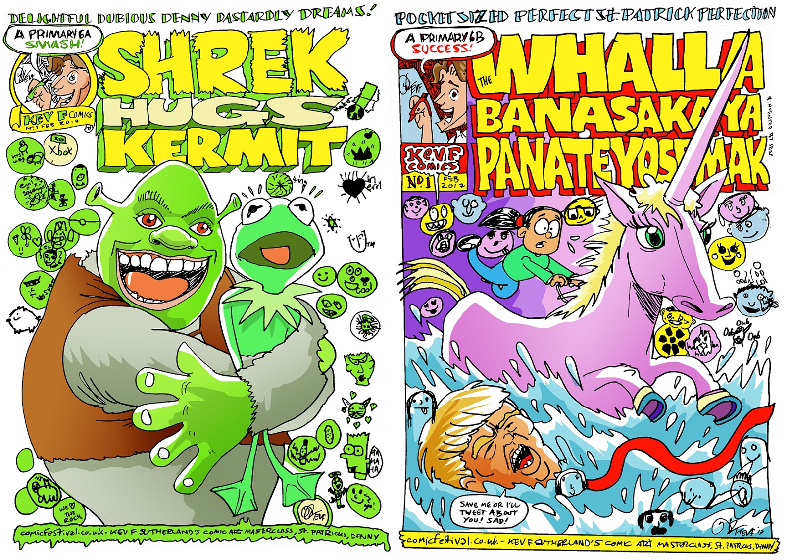 Kev F comic art Shrek Hugs Kermit new comics by kids