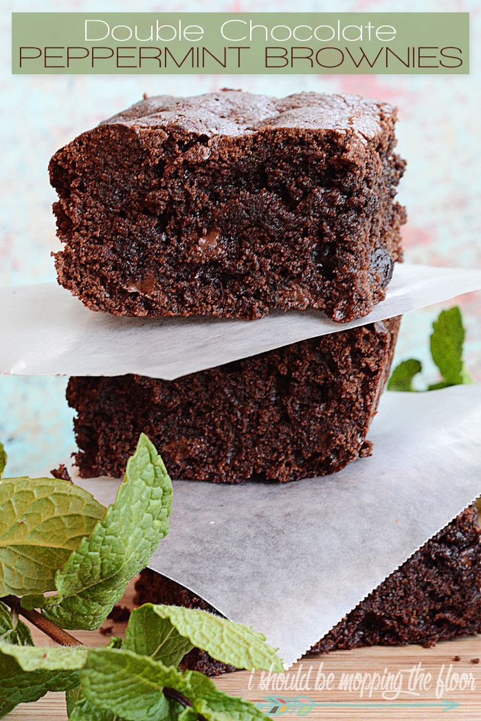 Double Chocolate Peppermint Brownies | Easy homemade brownies using peppermint essential oil and dark chocolate chips.
