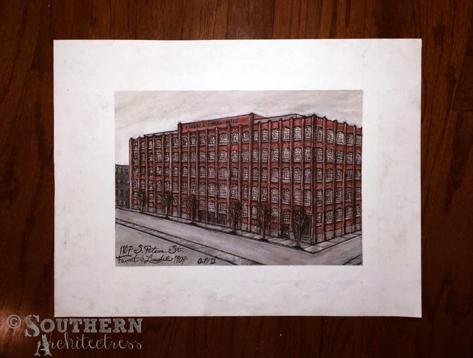 Southern Architectress Architectural Charcoal Rendering Federal