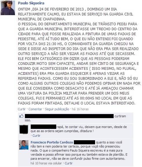 GCM Chapadinha: Denuncia Facebook GCM Chapadinha: Denuncia Facebook