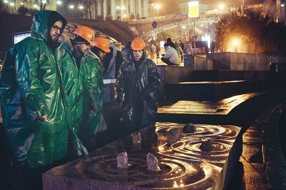 New Street Art Sculpture by ROTI on the independence square to support the protest in Kiev, Ukraine.