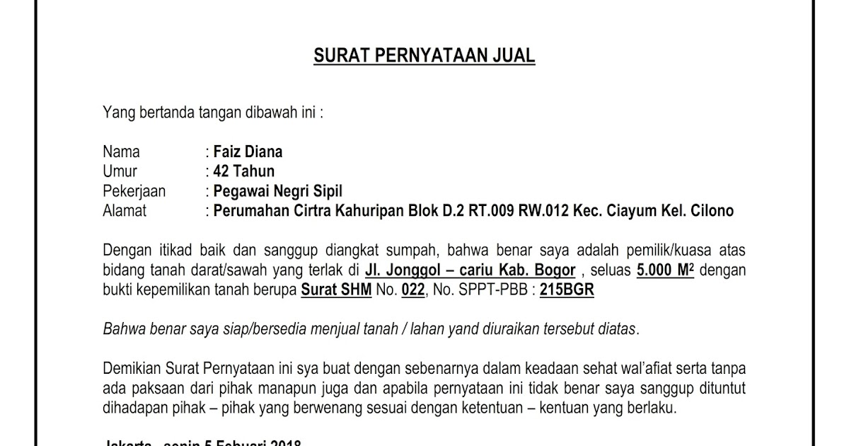 Contoh Surat Pernyataan Bahwa Tanah Tidak Dalam Sengketa Contoh Surat Pernyataan Bahwa Tanah Tidak Dalam Sengketa