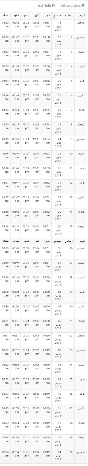 إمساكية رمضان في مصر 2018 , 1439 إمساكية رمضان في مصر 2018 , 1439