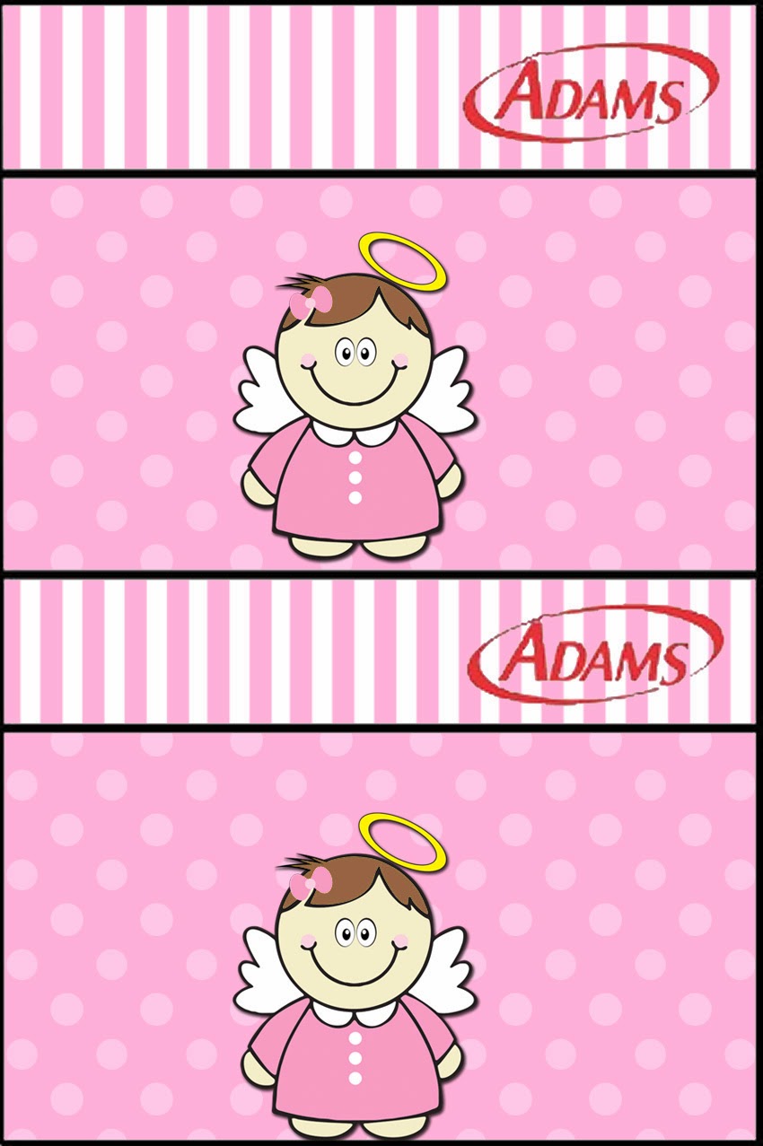Bautismo Angelita Morena: Etiquetas para Candy Bar para Imprimir Gratis. Etiquetas de chicles Adams para Bautismo.