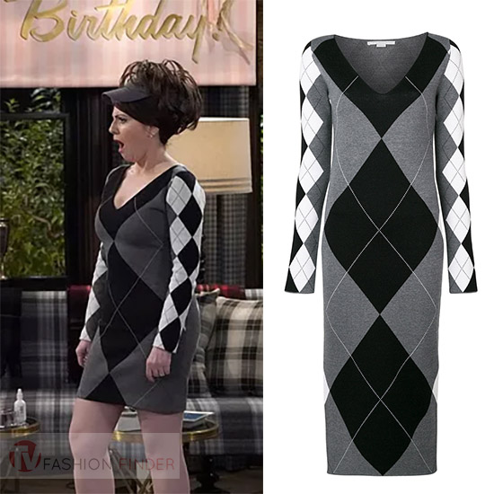 Karen Walker in grey argyle print mini dress on Will and Grace season 9