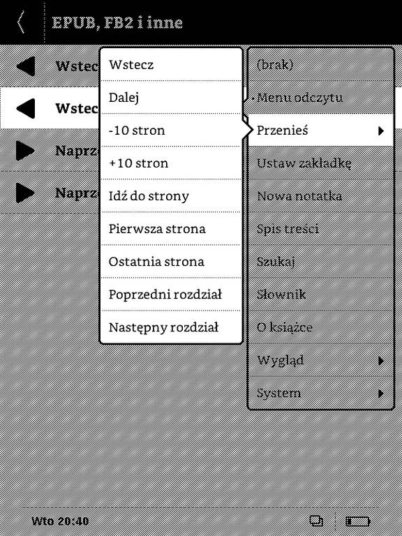 Mapowanie klawiszy w trybie EPUB, FB2 na czytniku PocketBook Basic 2 Save & Safe