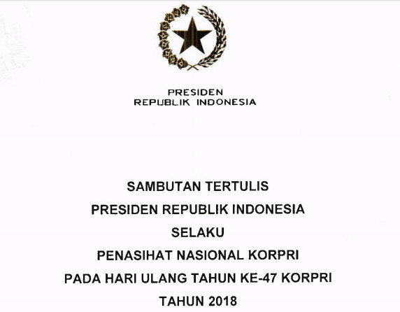 Sambutan Tertulis Presiden Pada Hut Korpri Ke-47 Tahun 2018 - http