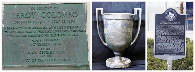 Objetos Leroy Colombo Placas conmemorativas al socorrista sordo Leroy Colombo y trofeo de primer puesto en competición de natación de larga distancia