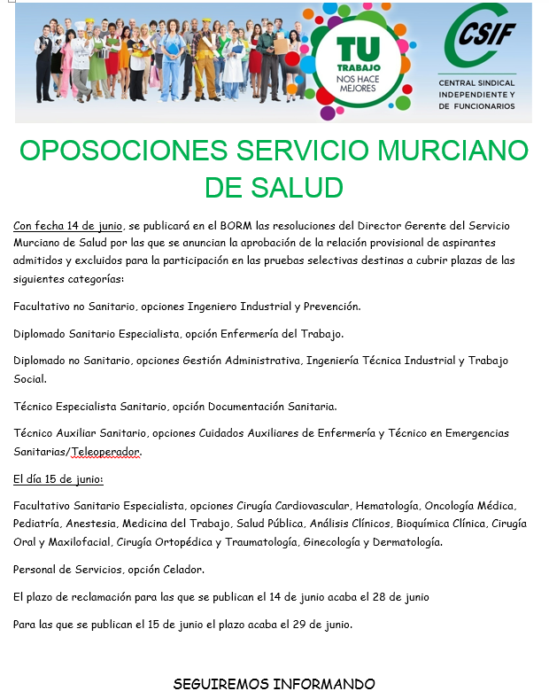 CSIF Torrevieja Salud Oposiciones Servicio Murciano