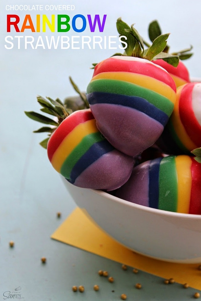 The Best Rainbow Recipes for your Rainbow Party Chocolate Covered Rainbow Strawberries