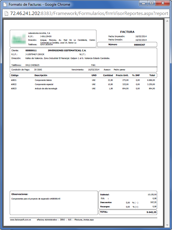 Formato Básico de Facturas de Venta - Productos eFactory - Herramientas Adaptables y Extensibles para la Administración de su Empresa Formato Básico de Facturas de Venta - Productos eFactory - Herramientas Adaptables y Extensibles para la Administración de su Empresa