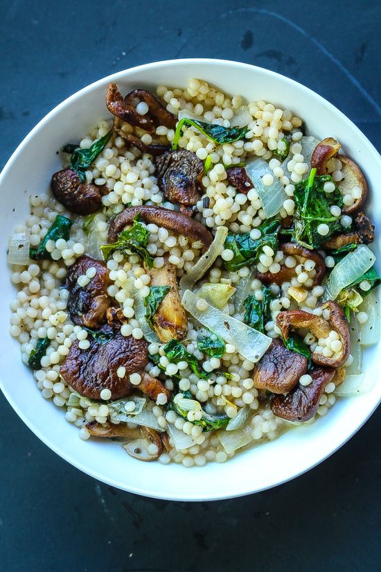 Creamy Israeli Couscous with Mushrooms and Kale Simple Delicious Desserts