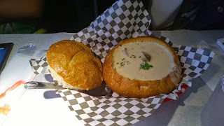Clam Chowder in Bread Bowl with Clam Shells