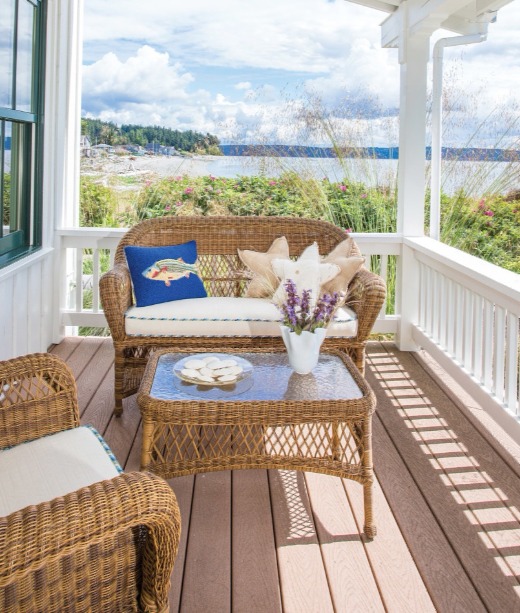 Coastal Beach Cottage Porch with Wicker Furniture