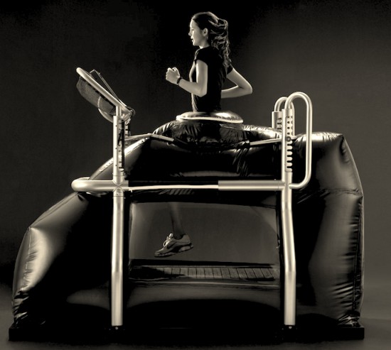 Treadmill designed for NASA. Photo of women using an  AlterG Anti-Gravity Treadmill. Other stories of Voluntary Exercise. The Mill, The history of the treadmill and the best of treadmill dancing. marchmatron.com