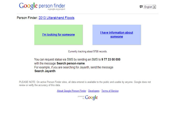 Google Person Finder for Utharkhand Floods