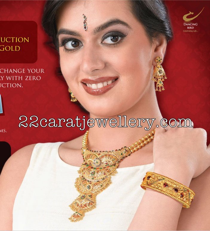 Gold Set and Bangle with Enamel Paint Jewellery Designs