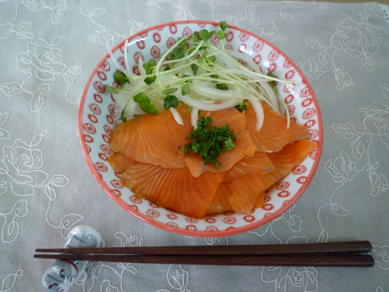 Fresh and simple cooking Smoked Salmon, Butter & Soy Sauce on Rice