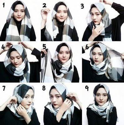 tutorial hijab wisuda segi empat satu warna