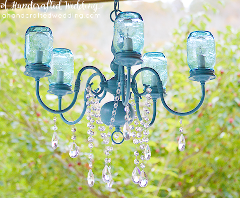hanging diy blue mason jar chandelier ahandcraftedwedding