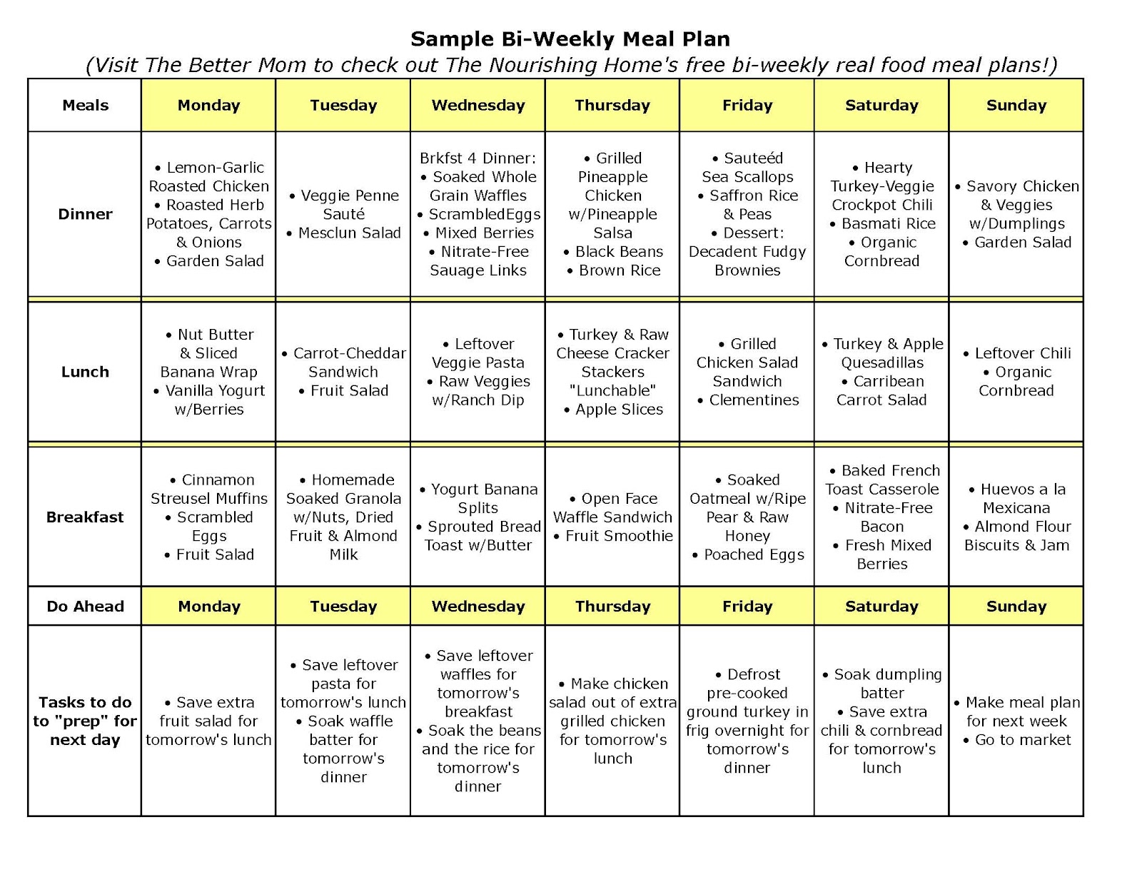 Meal Plan Printable Template