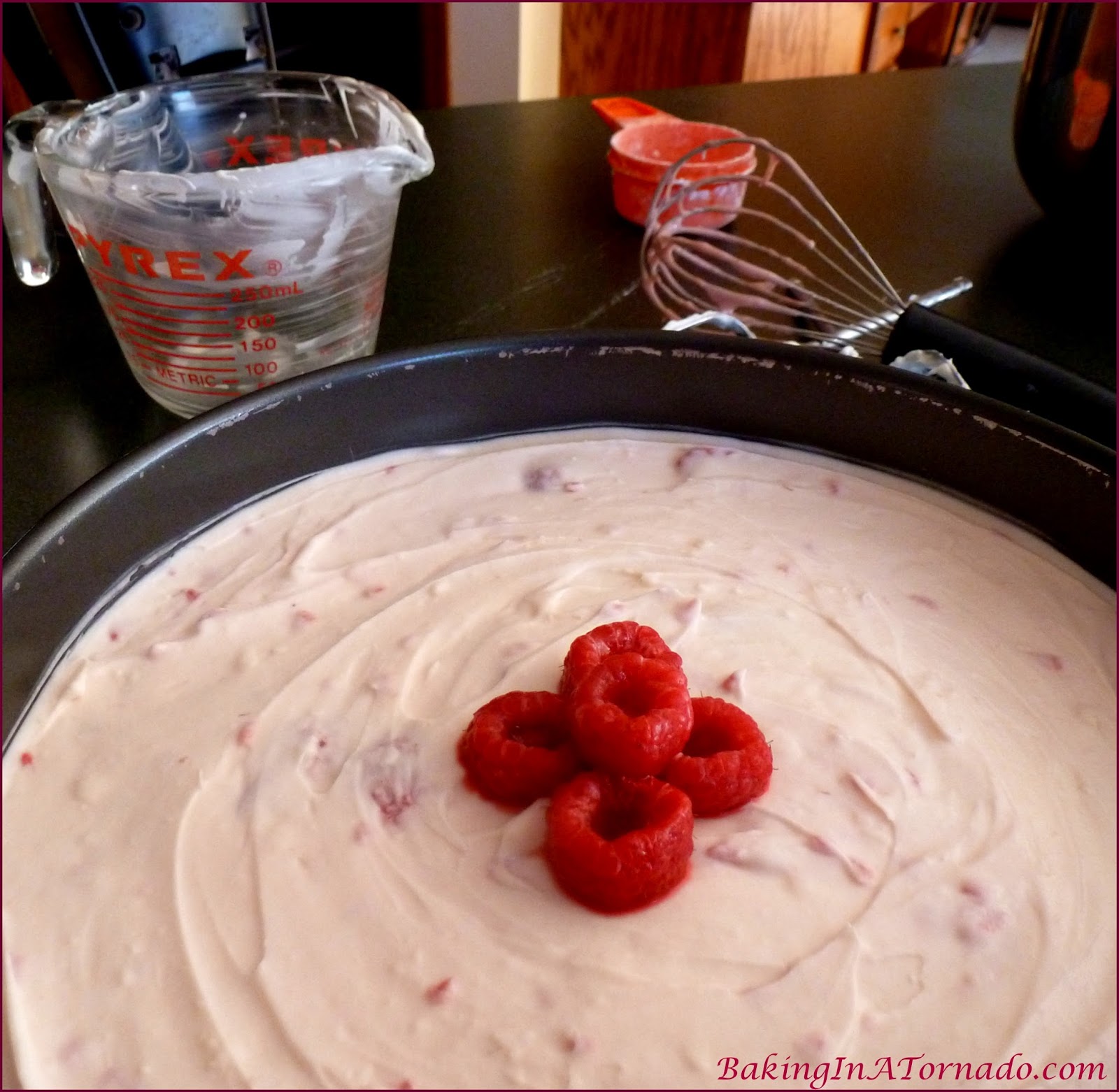 Baking in a Tornado White Chocolate Raspberry Refrigerator Cheesecake